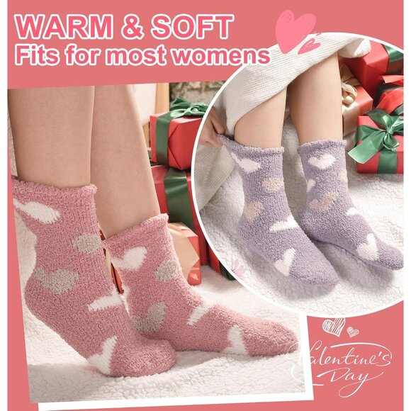 Plush Slipper Socks Women Colorful Warm Fuzzy Crew Socks Cozy Soft Pink Purple - Picture 5 of 8